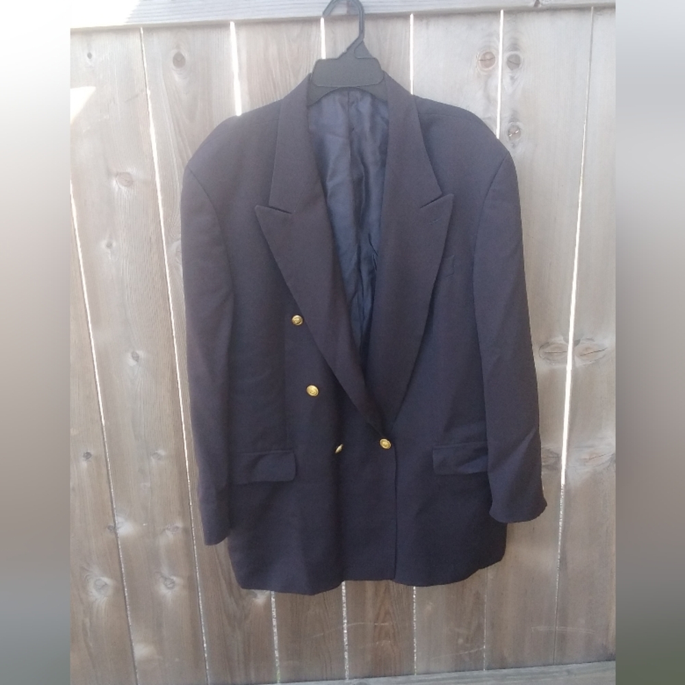 Ted Lapidus Wool Men's Classic Double-Breasted Navy Blazer Nautical Gold Button